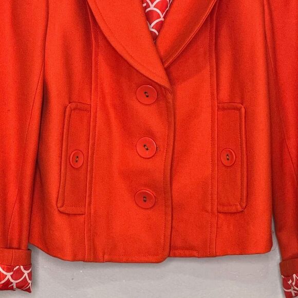 Anthropologie Tulle Orange Jacket Blazer Size Large Wool Short Peacoat - Picture 4 of 5